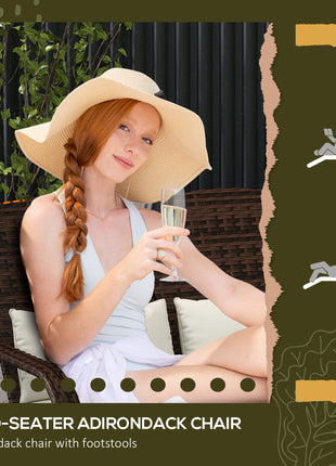 2 Person Patio Wicker Adirondack Chair, High-Back Fire Pit Chair with Cushions, Cream White