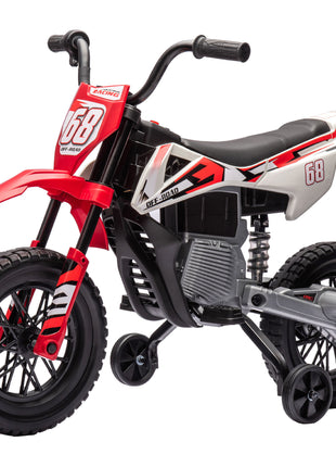 12V Kids Electric Motorcycle w/ Twist Grip Throttle, Training Wheels, Rear Suspension & Music, Red