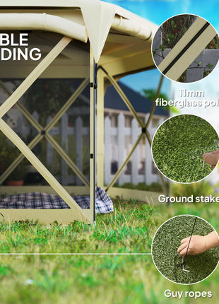 11 x 11ft Pop Up Gazebo Screen Tent with Removable Roof Cover, Roll-up Wind Panels for Camping, Backyard, Beige