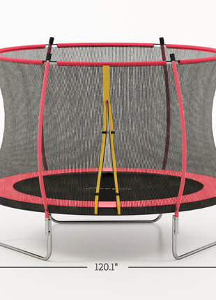 10ft Outdoor Trampoline with Net Enclosure, Curved Poles and Safety Pad, ASTM Approved, Red
