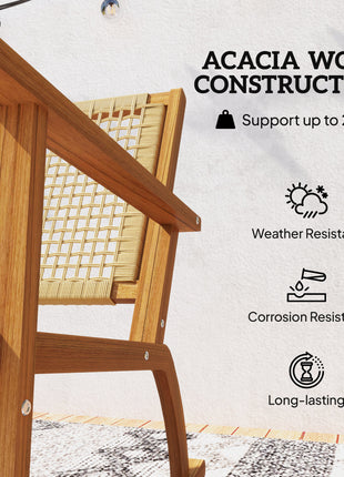 Outdoor Lawn Rocking Chair Set of 2, Acacia Wood Patio Rocking Chairs with Wicker Back and Seat for Garden, Khaki