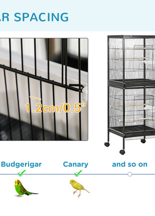 55" 2 In 1 Bird Cage Aviary Parakeet House for finches, budgies with Wheels, Black