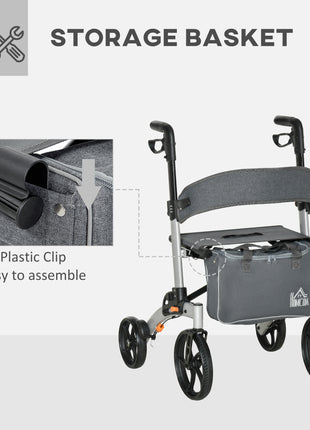 Aluminum Rollator Walker for Seniors and Adults with 10'' Wheels FSA HSA Eligible, Seat and Backrest, Folding Rolling Walker with Adjustable Handle and Storage Bag, Support up to 300lbs, Gray