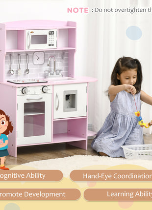 Pretend Play Kitchen with Sound Effects and Stove Lights, Kids Kitchen Playset with Storage, Water Dispenser Preschool & Kindergarten Gift for 3-6 Years Old, Pink