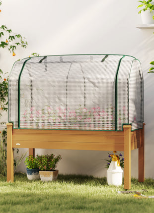 Raised Garden Bed with PE Greenhouse Cover Outdoor Planter Box for Herbs and Vegetables, 48 x 22 x 46 inch, Sand