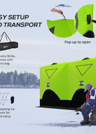 8 Person Ice Fishing Shelter, Pop-Up Ice Shanty Tent, Insulated Portable Tent with 2 Doors & Carrying Bag, Bright Green