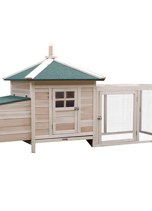 77" Wooden Chicken Coop with Nesting Box, Cute Outdoor Hen House with Removable Tray, Ramp Run, for Garden Backyard, Natural