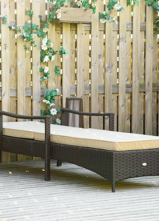 Wicker Chaise Lounge, 4 Position Adjustable Backrest and Cushions Outdoor Lounge Chair PE Rattan Sun Lounger for Poolside, Balcony or Garden, Beige