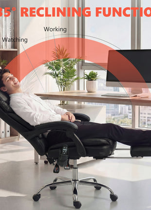 6 Point Vibration Massage Office Chair, PU Leather Heated Reclining Computer Chair with Footrest, Black
