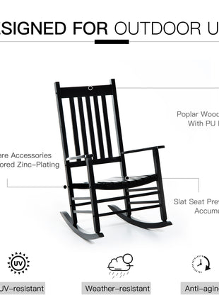 Wooden Outdoor Rocking Chair with Armrests, High Back for Garden, Patio, Balcony, Porch, Black