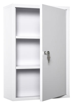 Steel Wall Mount Medicine Cabinet 3 Tier Emergency Box for Bathroom Kitchen, Lockable with 2 Keys - White
