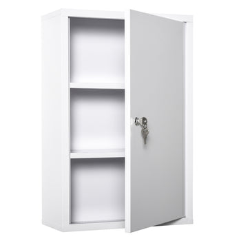 Steel Wall Mount Medicine Cabinet 3 Tier Emergency Box for Bathroom Kitchen, Lockable with 2 Keys - White