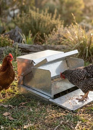 25 lbs Capacity Automatic Chicken Poultry Feeder with a Galvanized Steel and Aluminium Build, Weatherproof Design
