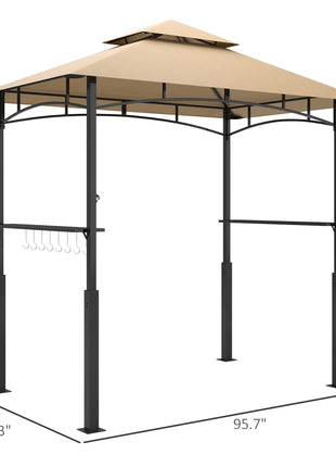 8' x 5' Outdoor Grill Gazebo, Barbecue Gazebo Shelter with LED Light, 2 Side Shelves, Hooks, Bottle Opener, Dark Brown