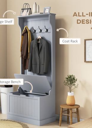 Entryway Hall Tree with Coat Rack and Sitting Bench, Mudroom Bench with Storage, and Hooks, Gray