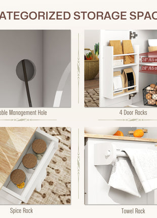 Kitchen Island on Wheels with Drop Leaf, Charging Station, Rolling Kitchen Cart with Wood Top, Adjustable Shelf, White