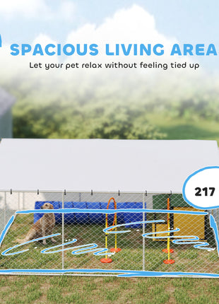 15' x 15' x 7' Dog Kennel Outdoor for Small Medium Large Dogs with Waterproof Roof, Silver