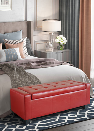 50.5" Faux Leather Rectangular Tufted Storage Ottoman, Bright Red