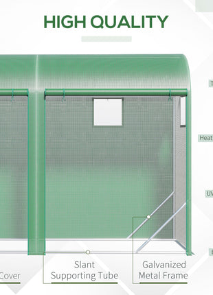 10' x 3' x 7' Walk-in Lean-to Greenhouse, Steel, 4 Zipper Roll-up Windows & 2 Doors, UV Protecting PE Cover for Growing Flowers, Vegetables, Tropical Plants, Saplings, Succulents, Green