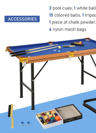 55" Portable Folding Billiards Table Game Pool Table for Whole Family Number Use With Cues, Ball, Rack, Chalk, Blue