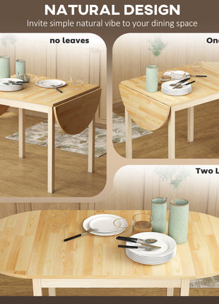 55" Wood Kitchen Table, Drop Leaf Tables for Small Spaces, Natural