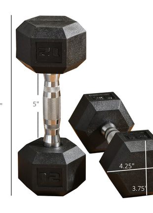 Hex Rubber Dumbbell Set for No Rolling