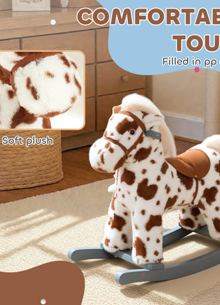 Rocking Horse, Animal Rocker with Rabbit Toy and Realistic Neigh for Toddlers, Soft Filling Ride on Pony, Brown