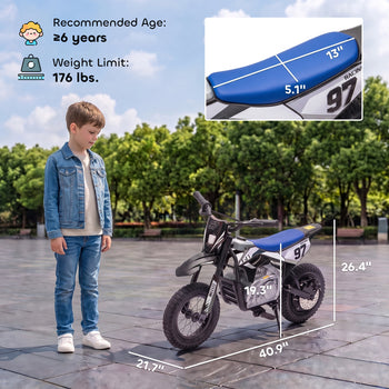 36V Electric Dirt Bike for Kids with Brushless Motor, Up to 9.9 MPH, Inflatable Tires and Rear Suspension, Black