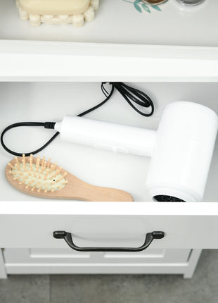 Modern Bathroom Cabinet, Narrow Storage Cabinet with Open Shelf, Drawer, Recessed Doors and Adjustable Shelves, White