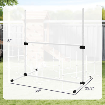6 Piece Dog Agility Set with Adjustable Height Jump Bars, Carry Bag, Displacing Top Bar, White