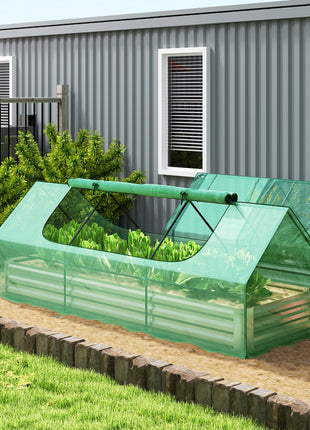 8.6 x 3 x 1ft Metal Planter Box with Mini Greenhouse, Galvanized Raised Garden Bed with Cover for Herbs and Vegetables, Small Greenhouse for Patio Garden Balcony, Green and Silver
