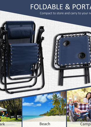 Zero Gravity Chair Set with Side Table, Folding Reclining Chair with Cupholders & Pillows, Adjustable Lounge Chair for Pool, Backyard, Lawn, Beach, Blue