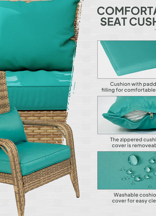 Patio Adirondack Chair with Rattan Wicker, Soft Cushions, Tall Curved Backrest for Deck or Garden, Sky Blue
