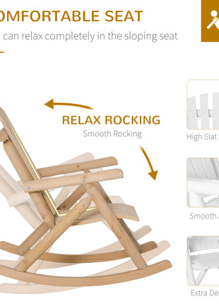 Outdoor Wooden Rocking Chair, Single-Person Rustic Adirondack Rocker with Slatted Seat, High Backrest, Armrests for Patio, Garden and Porch, Natural