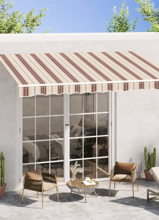 10' x 8' Retractable Awning, Patio Awnings, Sunshade Shelter w/ Manual Crank Handle, UV & Water-Resistant Fabric and Aluminum Frame for Deck, Balcony, Yard, Red & Beige