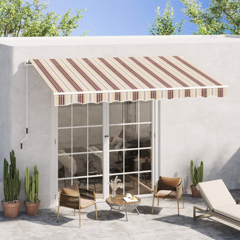 10' x 8' Retractable Awning, Patio Awnings, Sunshade Shelter w/ Manual Crank Handle, UV & Water-Resistant Fabric and Aluminum Frame for Deck, Balcony, Yard, Red & Beige