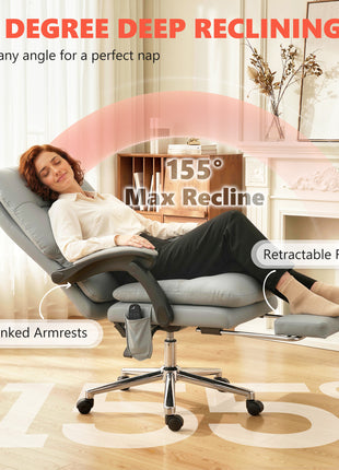 Massage Office Chair with 6-Point Vibration, Pet-Friendly Faux Leather Ergonomic Executive Desk Chair, Light Gray