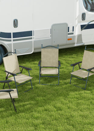 4 Piece Folding Patio Camping Chair Set, Sports Chairs for Adults with Armrests, Mesh Fabric Seat for Lawn, Beige
