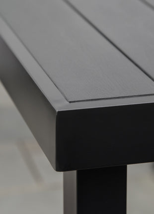 Outdoor Dining Table for 6 Person, Rectangular Patio Table, Aluminum Metal Legs for Garden, Lawn, Patio, Woodgrain Black