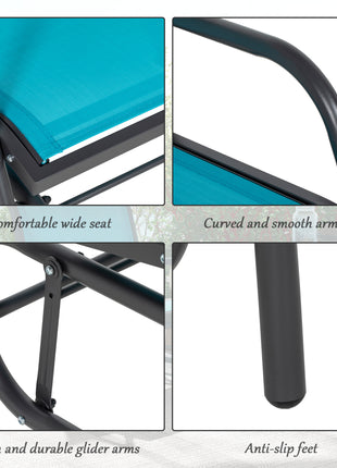 2 Pieces Outdoor Glider Chair, Steel Swing Chai with Curved Armrests for Porch, Garden, Poolside, Balcony, Blue