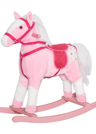 Kids Plush Toy Rocking Horse Pony Toddler Ride on Animal Rocker with Realistic Sounds, Birthday Gifts for Girls, Pink