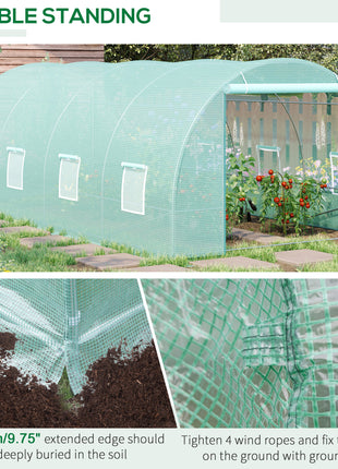 20' x 10' x 7' Walk-In Tunnel Greenhouse with Zippered Door & 8 Mesh Windows, Large Garden Green House Kit, Galvanized Steel Frame, Green