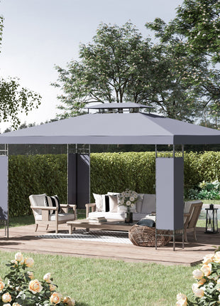  10' x 13' Patio Gazebo, Double Roof Outdoor Gazebo Canopy Shelter with Screen Decorate Corner Frame, for Garden, Lawn, Backyard and Deck, Gray