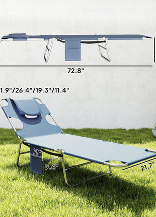 2 Tanning Chairs with Face Hole, 5-Level Adjustable Outdoor Chaise Lounge Chair with Pillow for Beach, Pool, Gray