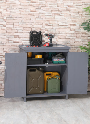 Outdoor Storage Cabinet, Outdoor Tool Shed with Galvanized Top and Two Shelves for Yard Tools or Pool Accessories, Gray