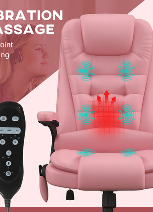 Massage Office Chair, Heated Reclining Computer Chair with 6 Vibration Points, Armrest and Remote, Pink