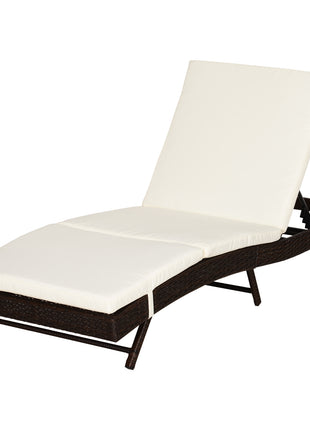 Patio Chaise Lounge, Pool Chair with 5 Position Adjustable Backrest & Cushion, Outdoor PE Rattan Wicker Sun Tanning Seat, 78.75" x 28" x 35", Coffee