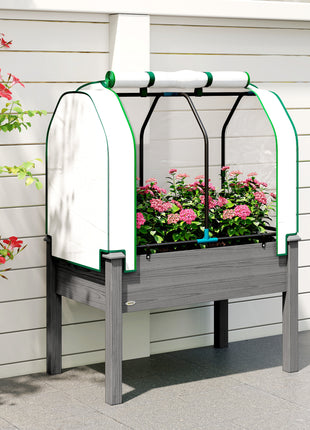 Raised Garden Bed with PE Greenhouse Cover Outdoor Planter Box for Herbs and Vegetables, 35 x 22 x 47 inch, Dark Gray