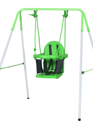 Toddler Swing Set with Metal Stand, Safety Seat Belt for Kids Aged 6-36 Months, Backyard Indoor & Outdoor Use, Green
