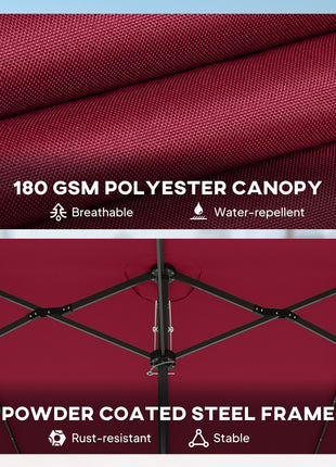 Garden Parasol, Double-Sided Sun Umbrella with LED Solar Lights, Patio Parasol for Outdoor, Wine Red